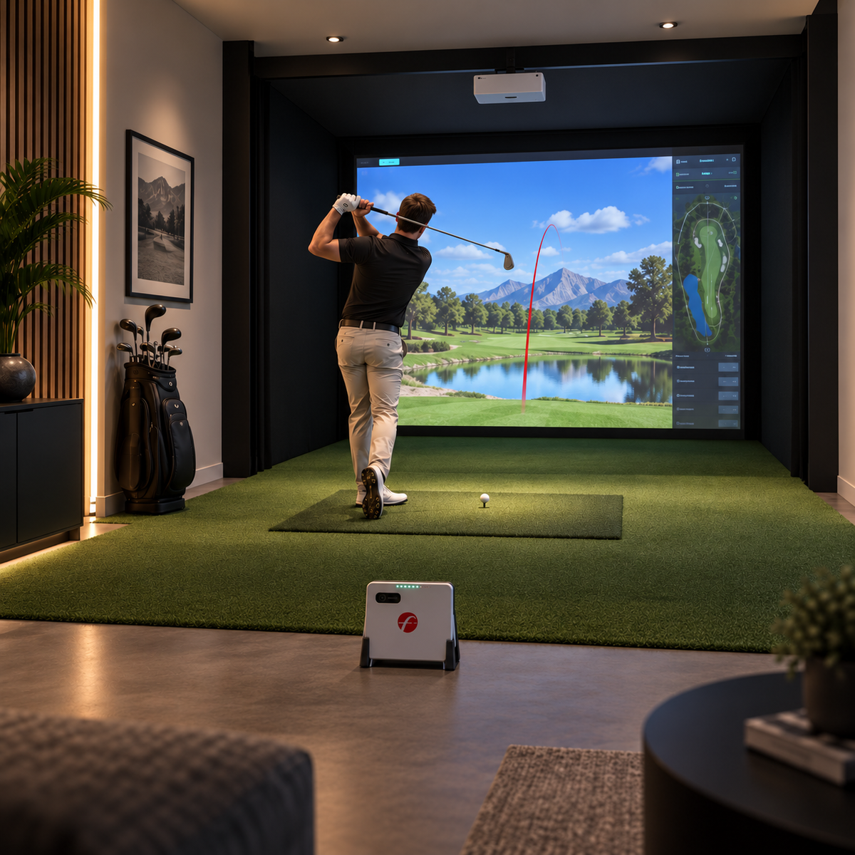 ARCADIA Premium Golfsimulator – FlightScope Mevo Gen2 Ultimate Komplettsystem auf Maß