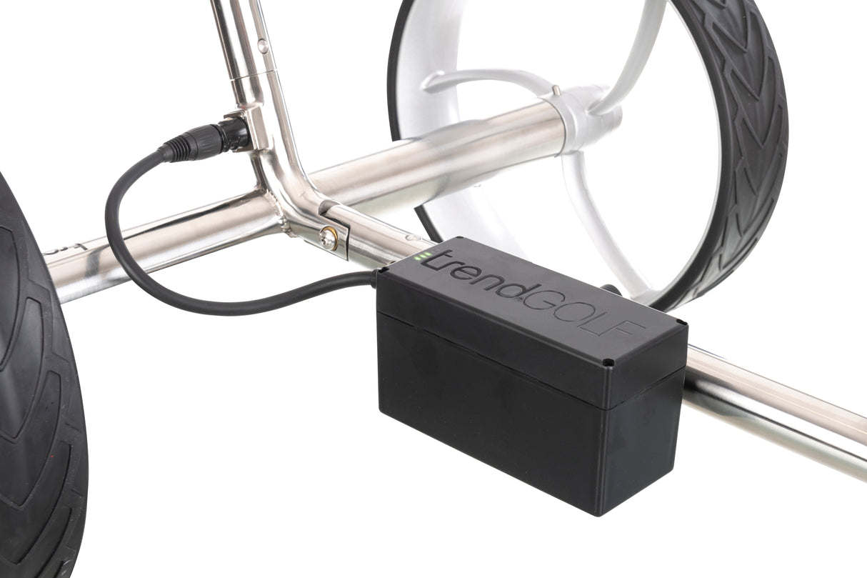 Chariot électrique déambulateur Trendgolf modèle 2025 en acier inoxydable poli