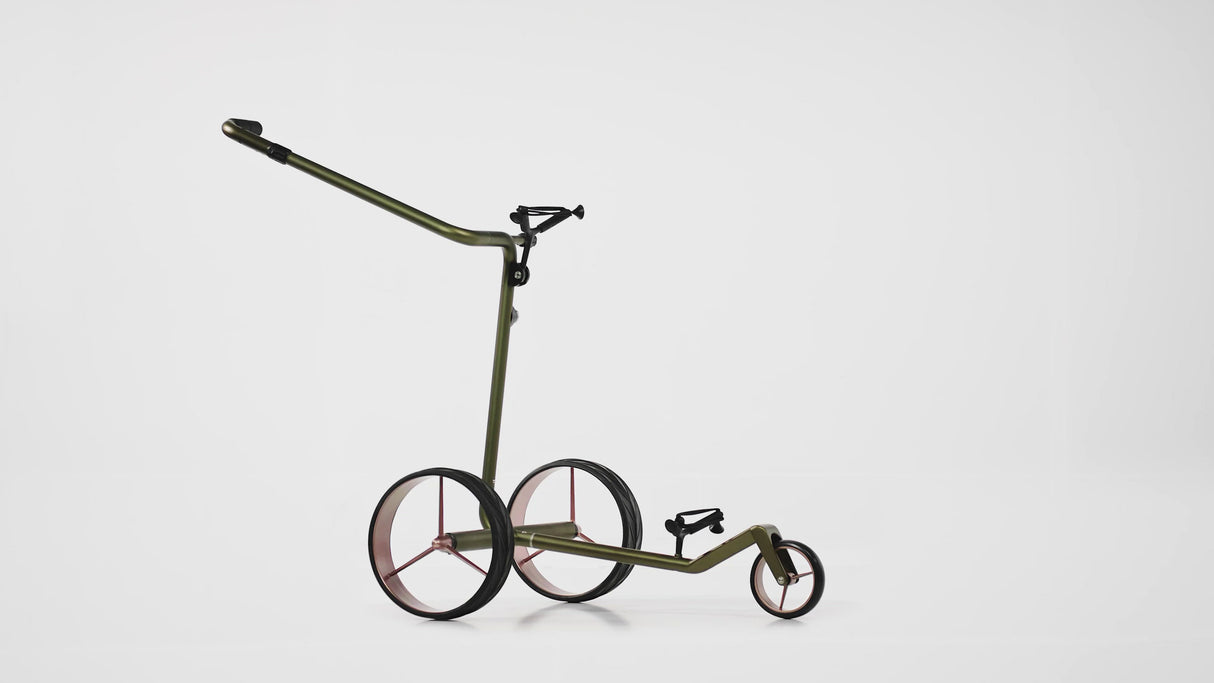 JuCad Elektro-Golftrolley Carbon Travel Verde Rosé 2.0 - Avantgardist im opulenten Nature Look